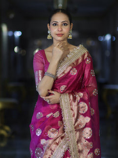 Rani Antique Gold Motif Banarasi Saree