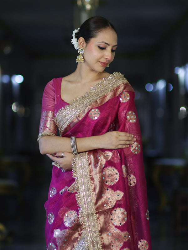 Rani Antique Gold Motif Banarasi Saree
