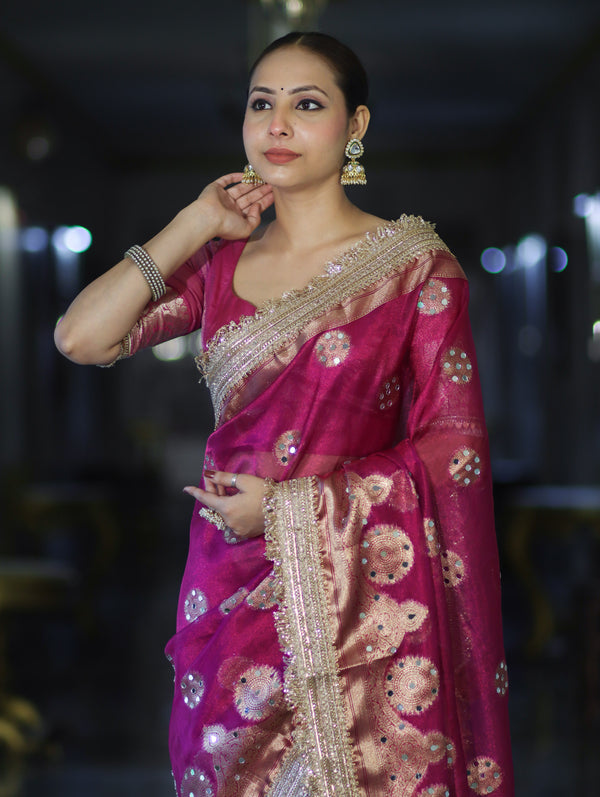 Rani Antique Gold Motif Banarasi Saree