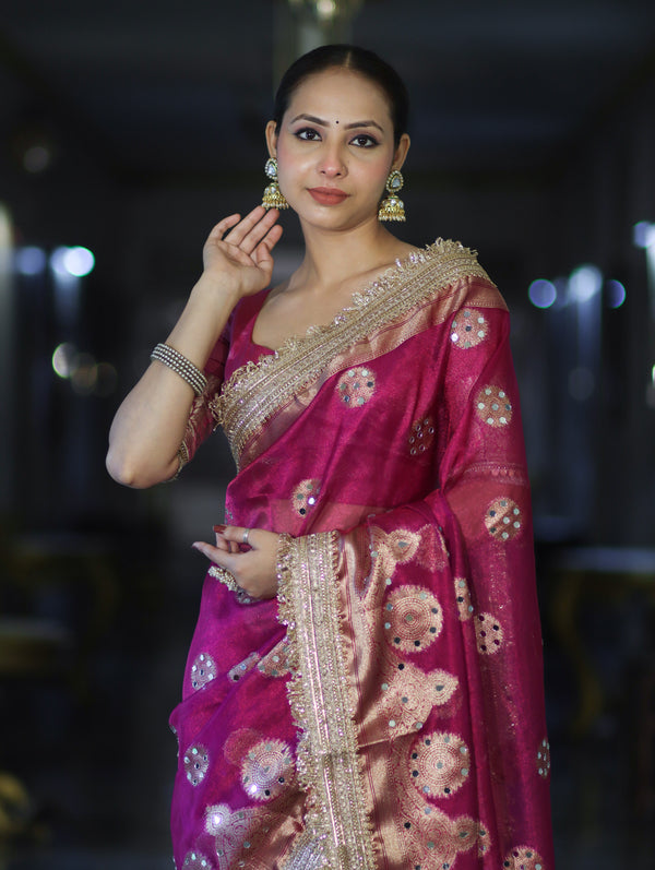 Rani Antique Gold Motif Banarasi Saree