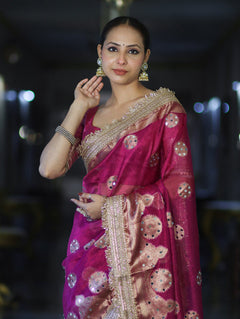 Rani Antique Gold Motif Banarasi Saree