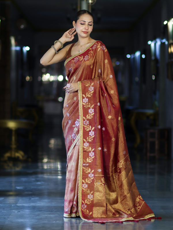 Gulnaar Antique Gold Floral Banarasi Saree