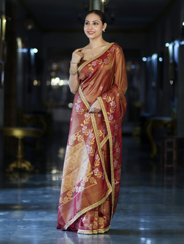 Gulnaar Antique Gold Floral Banarasi Saree