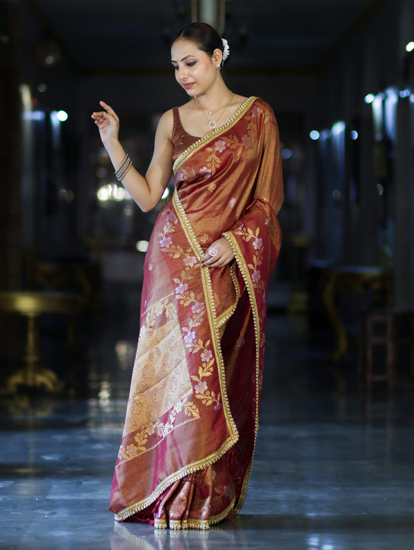 Gulnaar Antique Gold Floral Banarasi Saree