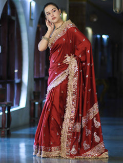 Crimson Maharani Luxe Paisley Border Banarasi Saree