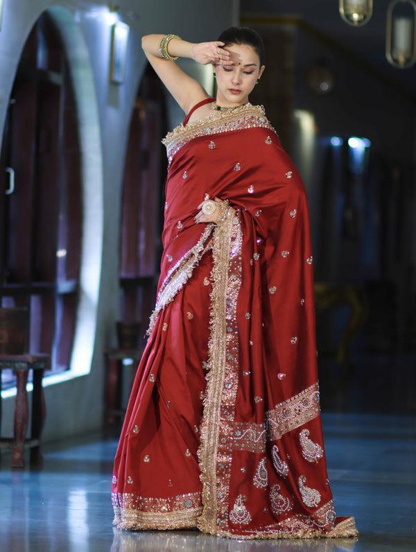 Crimson Maharani Luxe Paisley Border Banarasi Saree