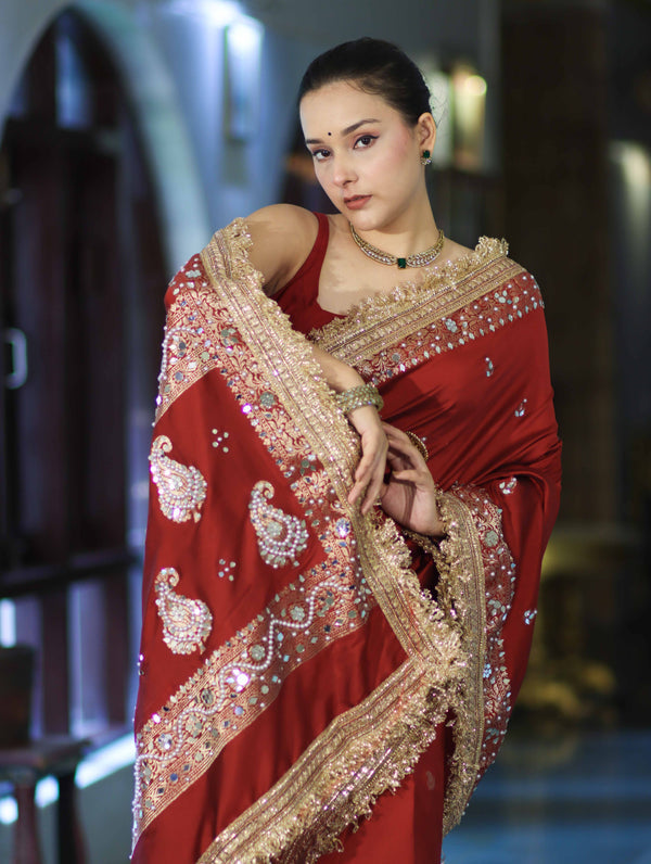 Crimson Maharani Luxe Paisley Border Banarasi Saree