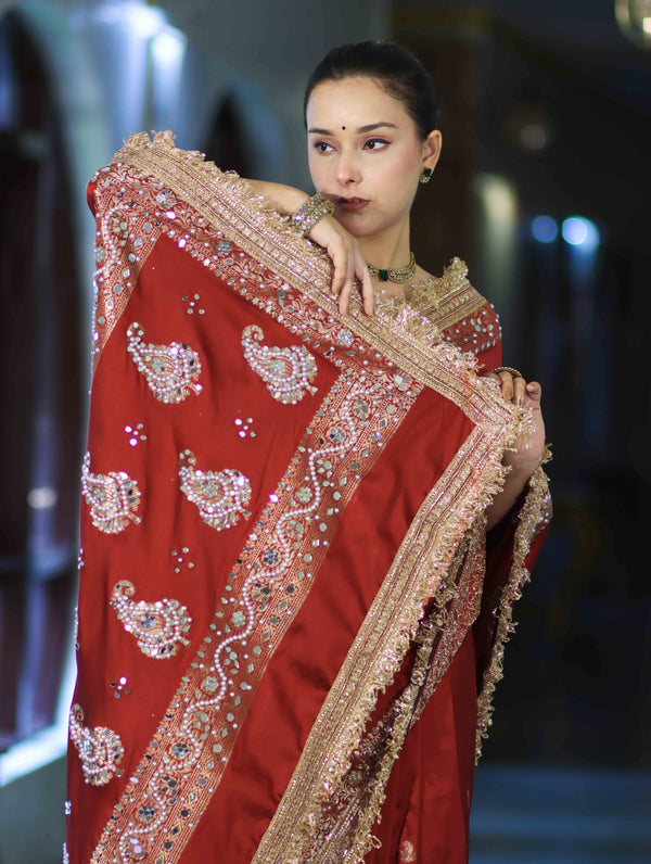 Crimson Maharani Luxe Paisley Border Banarasi Saree