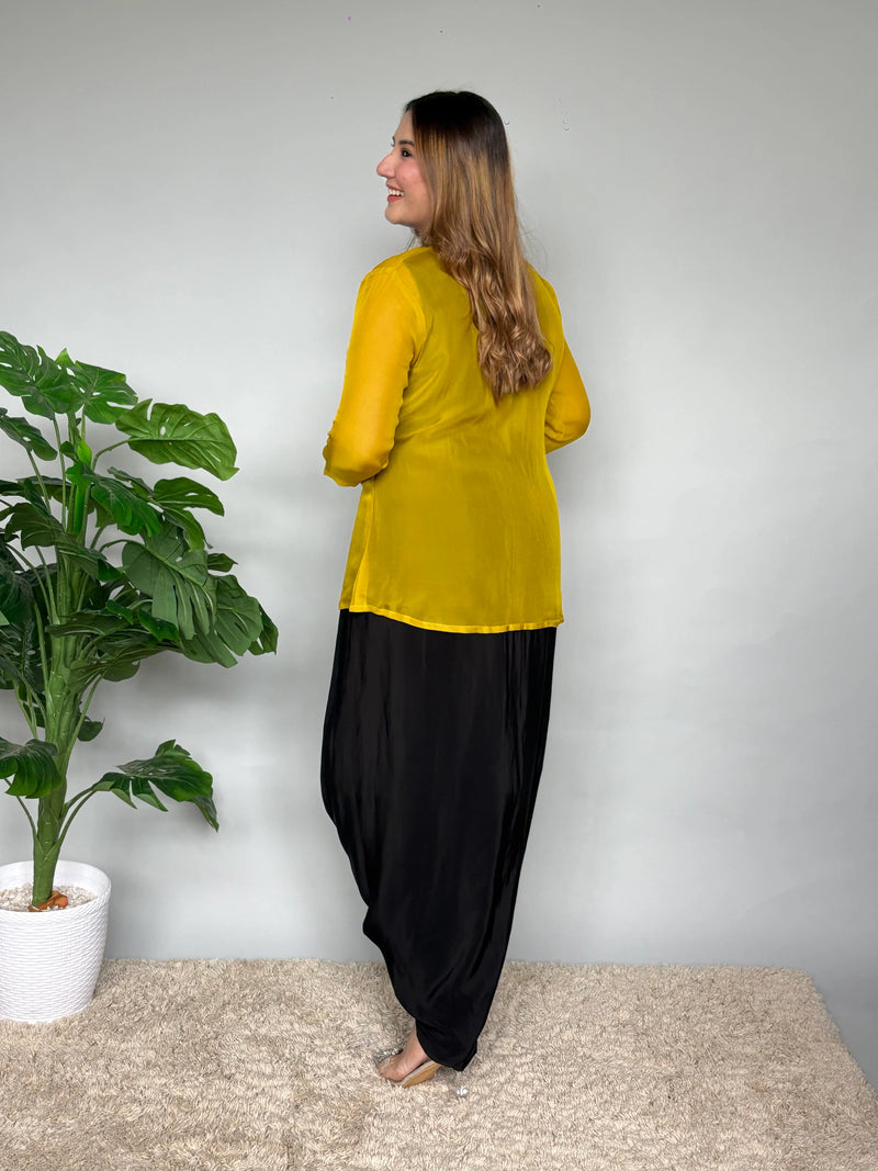 Black Crepe Silk Drape Skirt Set