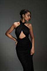 Black Criss Cross Halter Maxi Dress