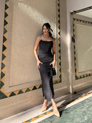 Black Lycra Corset Midi Dress