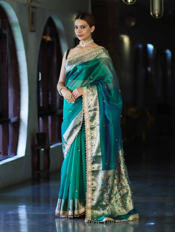 Shahi Panna Zari Woven Heritage Banarasi Saree
