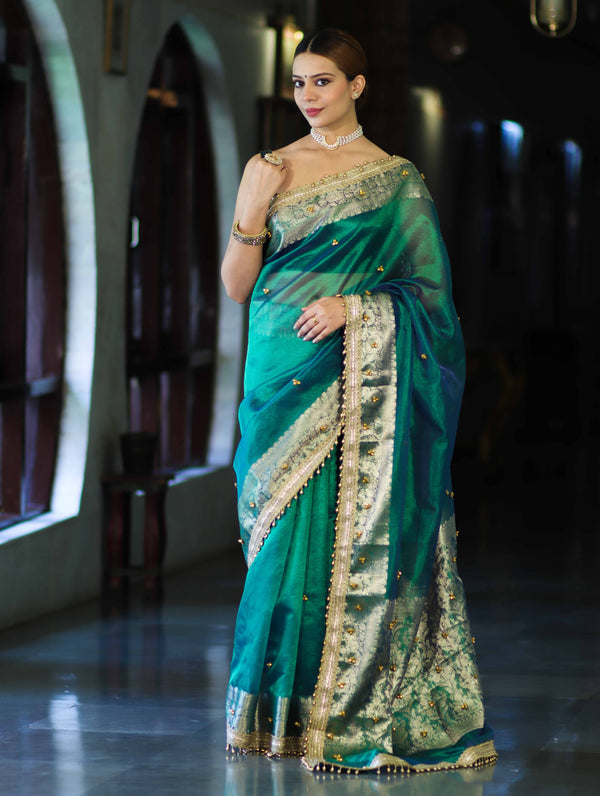 Shahi Panna Zari Woven Heritage Banarasi Saree