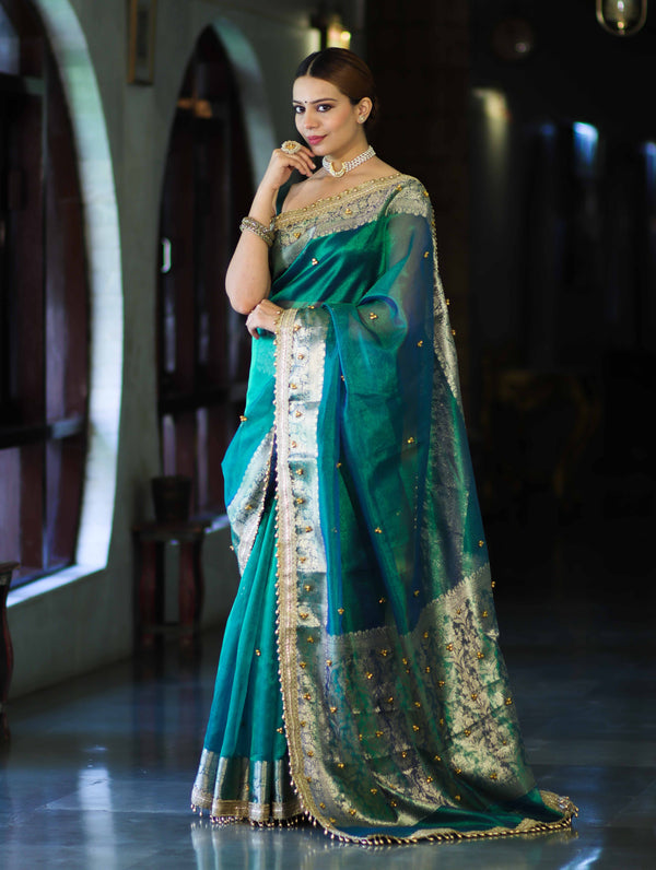 Shahi Panna Zari Woven Heritage Banarasi Saree