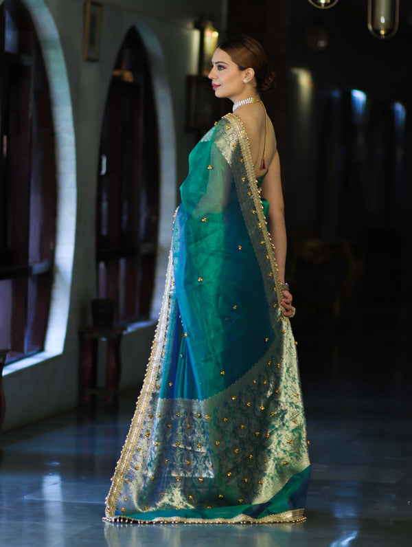 Shahi Panna Zari Woven Heritage Banarasi Saree