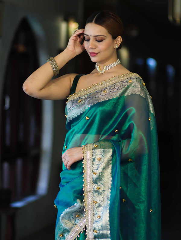 Shahi Panna Zari Woven Heritage Banarasi Saree