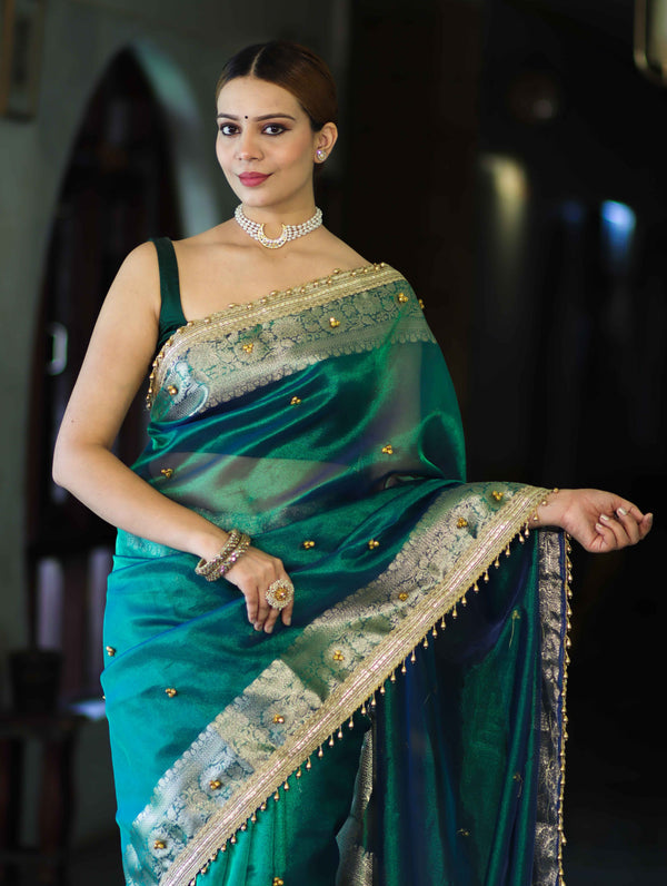 Shahi Panna Zari Woven Heritage Banarasi Saree