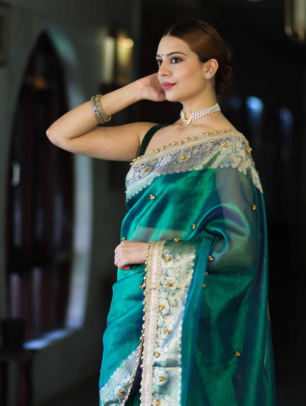 Shahi Panna Zari Woven Heritage Banarasi Saree