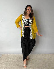 Black Crepe Silk Drape Skirt Set