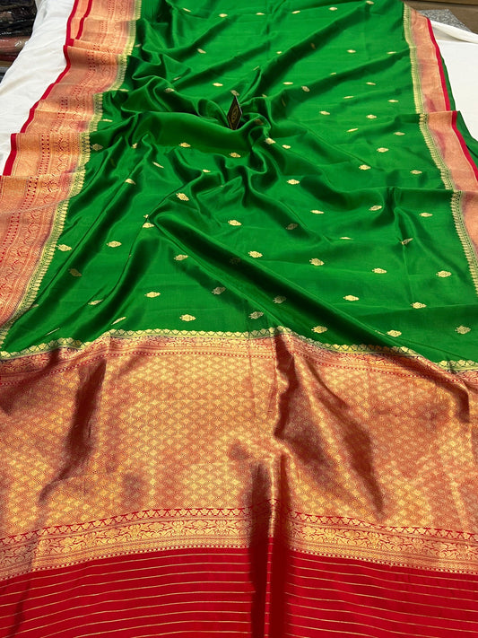 GREEN PURE BANARASI HANDLOOM SILK SAREE 3024