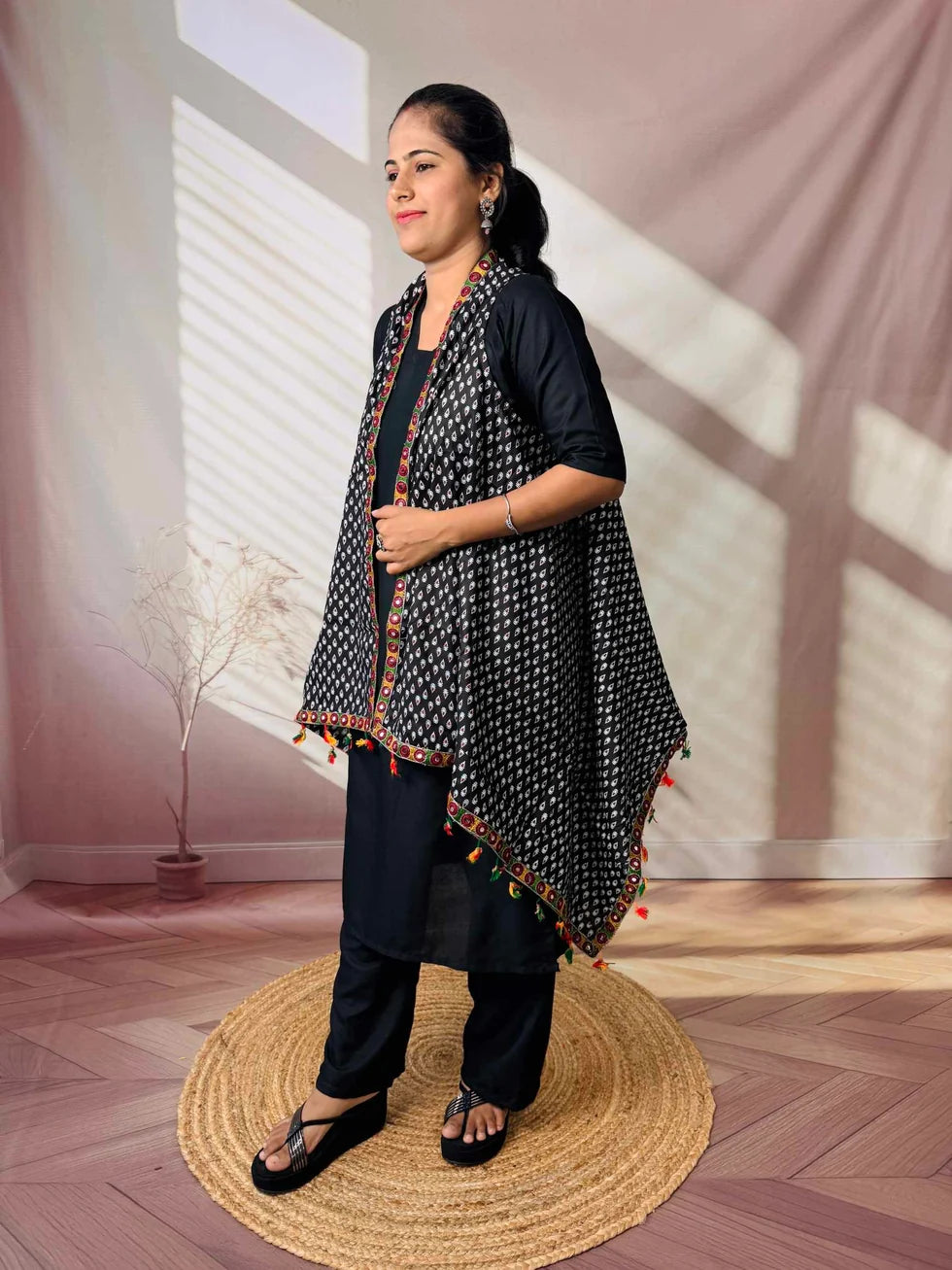 Riwaayat Maroon Handcrafted Cotton Embroidered Shrug