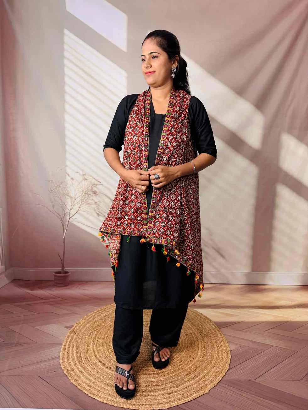 Riwaayat Maroon Handcrafted Cotton Embroidered Shrug