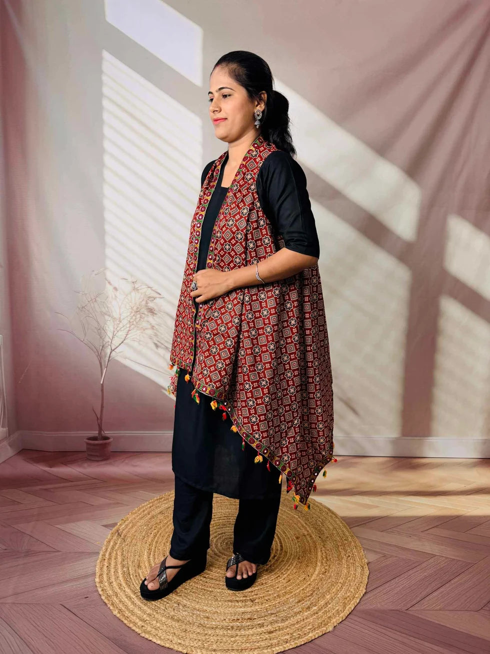 Riwaayat Maroon Handcrafted Cotton Embroidered Shrug