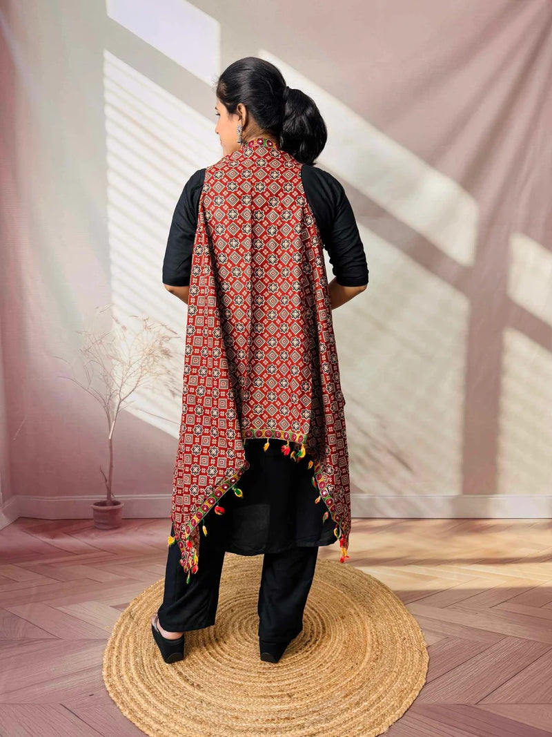 Riwaayat Maroon Handcrafted Cotton Embroidered Shrug