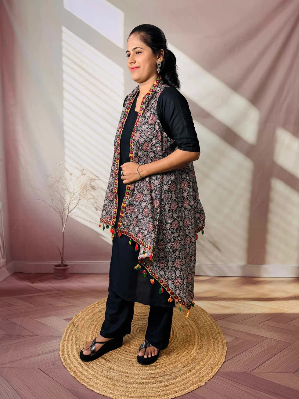 Riwaayat Maroon Handcrafted Cotton Embroidered Shrug