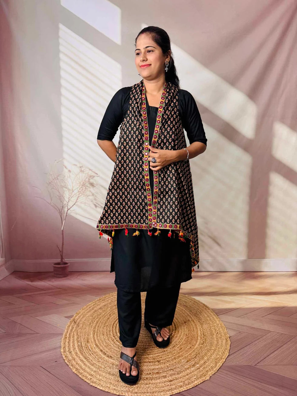 Riwaayat Maroon Handcrafted Cotton Embroidered Shrug