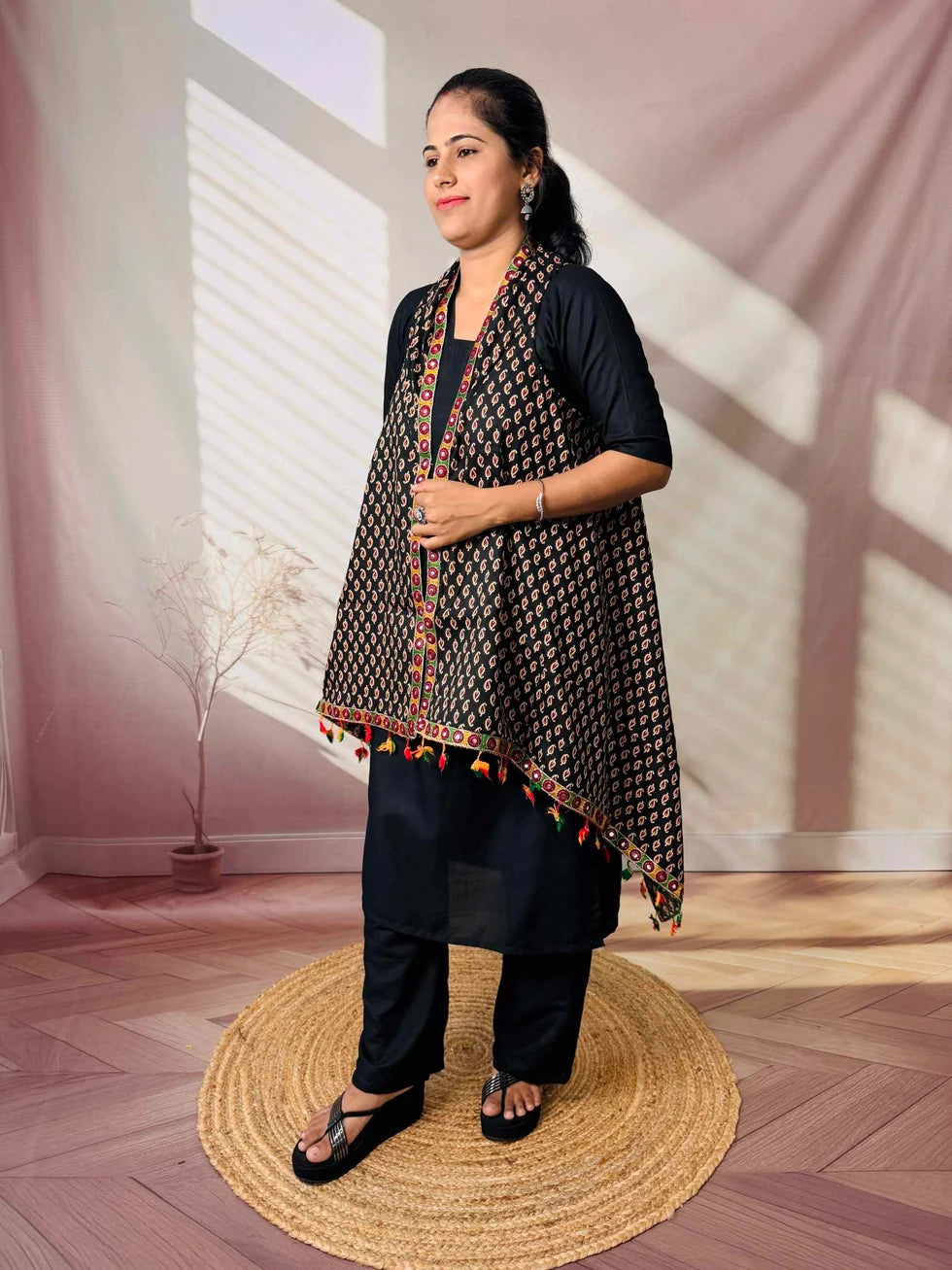 Riwaayat Maroon Handcrafted Cotton Embroidered Shrug
