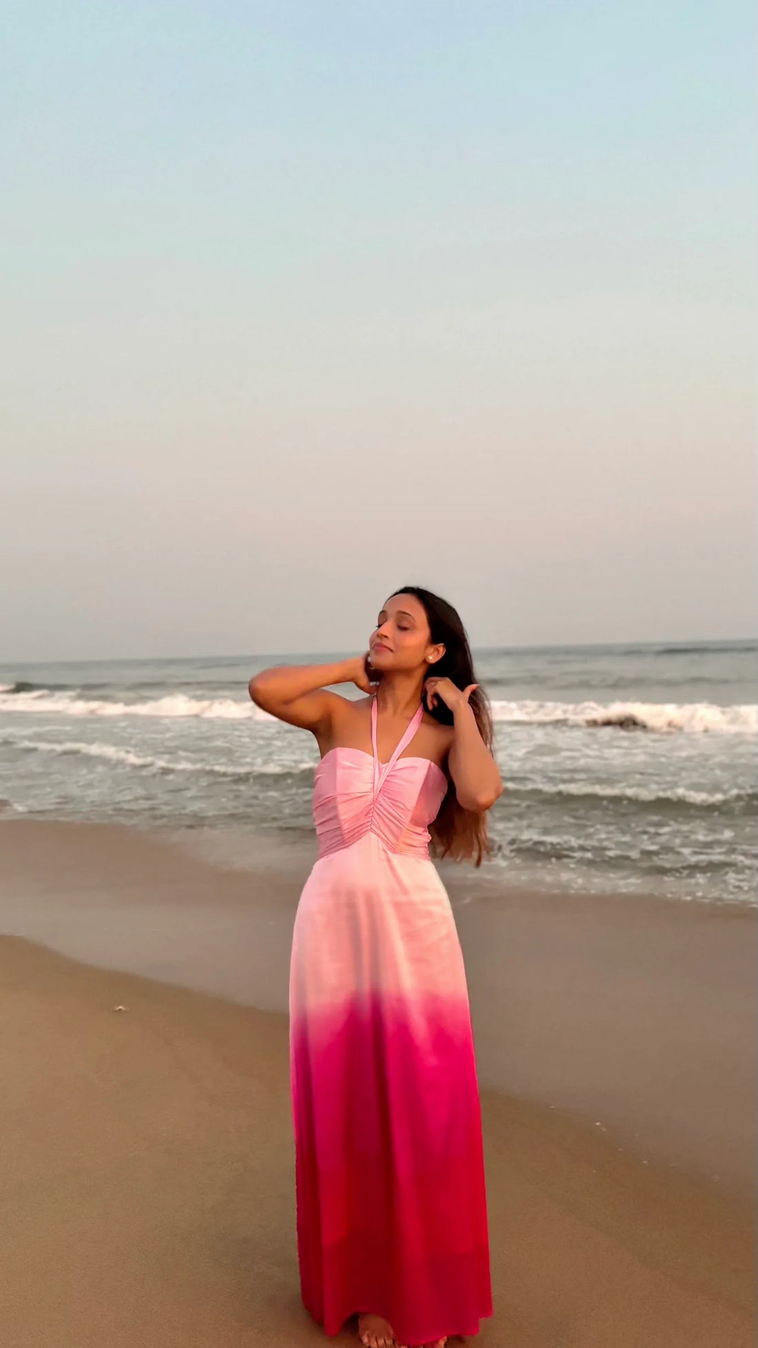 Soft Pink Satin Evening Dress