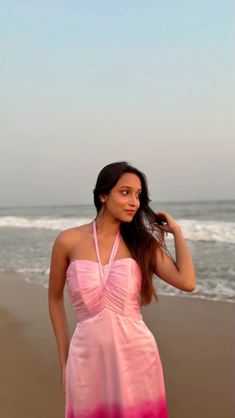 Soft Pink Satin Evening Dress
