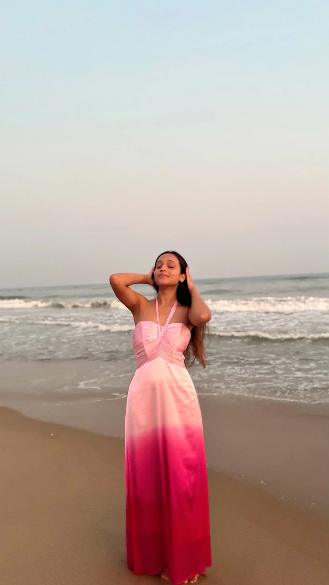 Soft Pink Satin Evening Dress