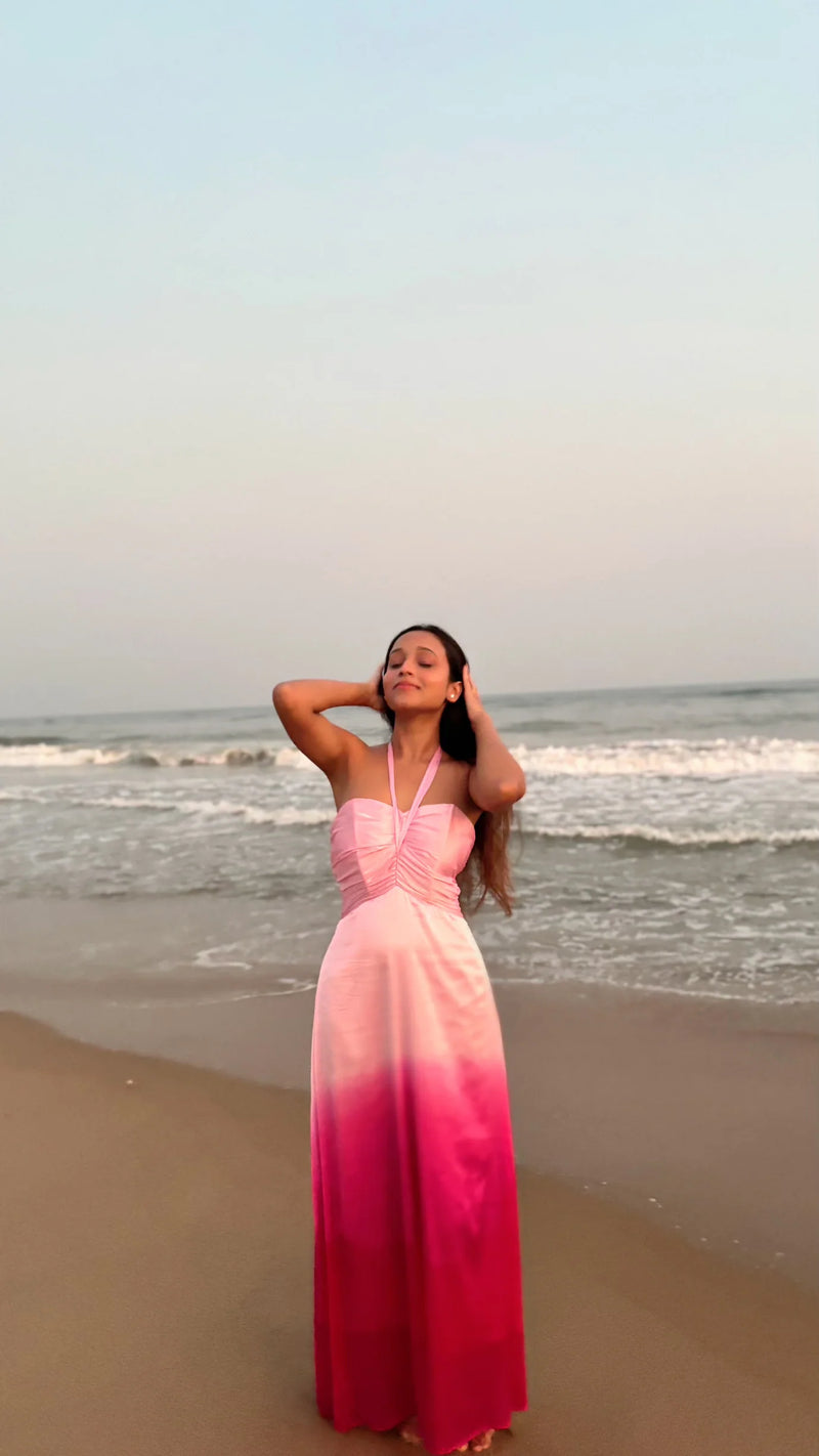 Soft Pink Satin Evening Dress