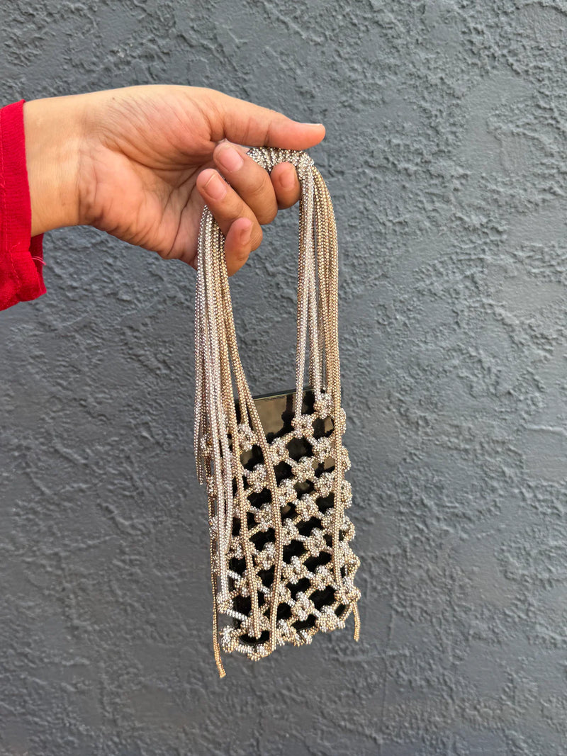 Glittering Rhinestone Accent Mobile Bag