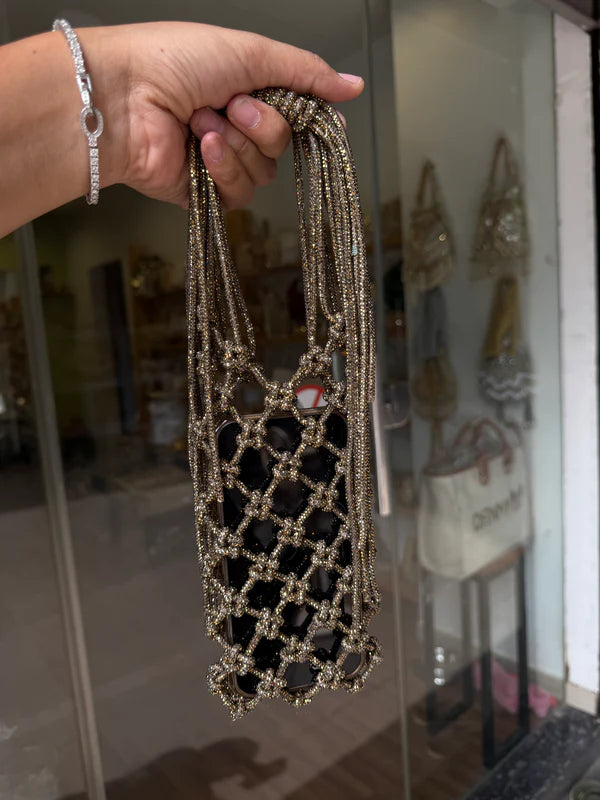 Glittering Rhinestone Accent Mobile Bag