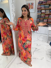 Multicolor Cotton Thread Mirror Kaftan Set