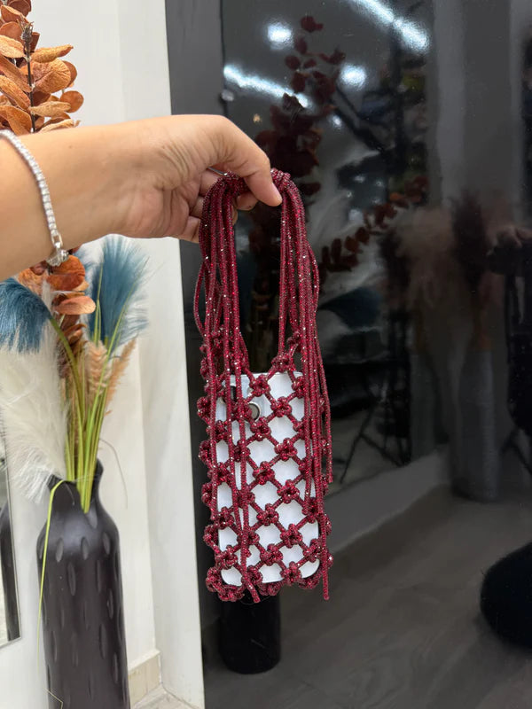 Glittering Rhinestone Accent Mobile Bag