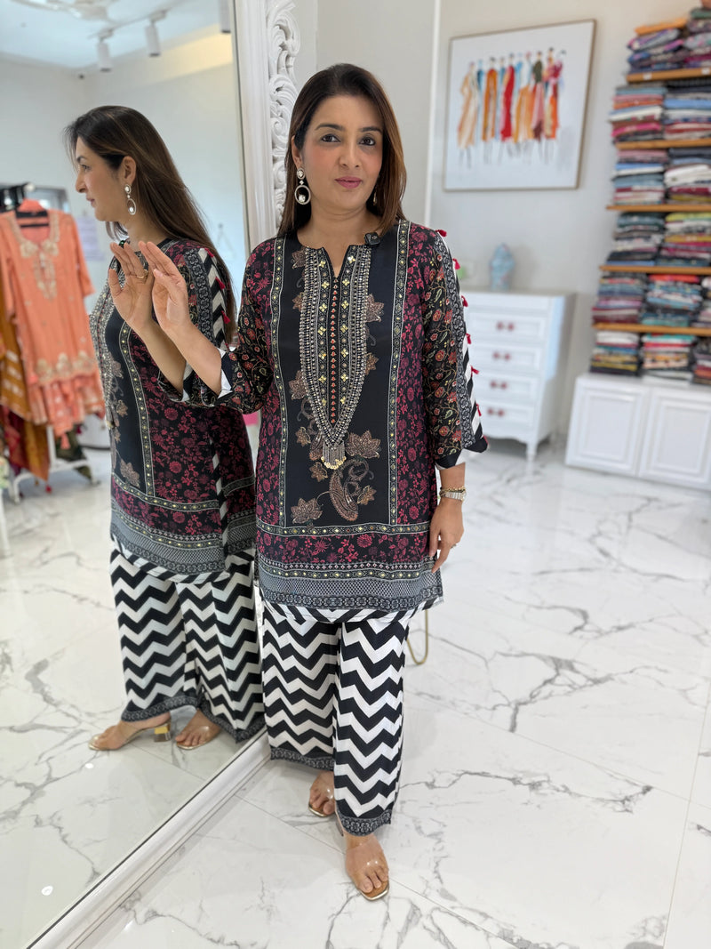 Black Muslin Sequined Zari Co-Ord Set