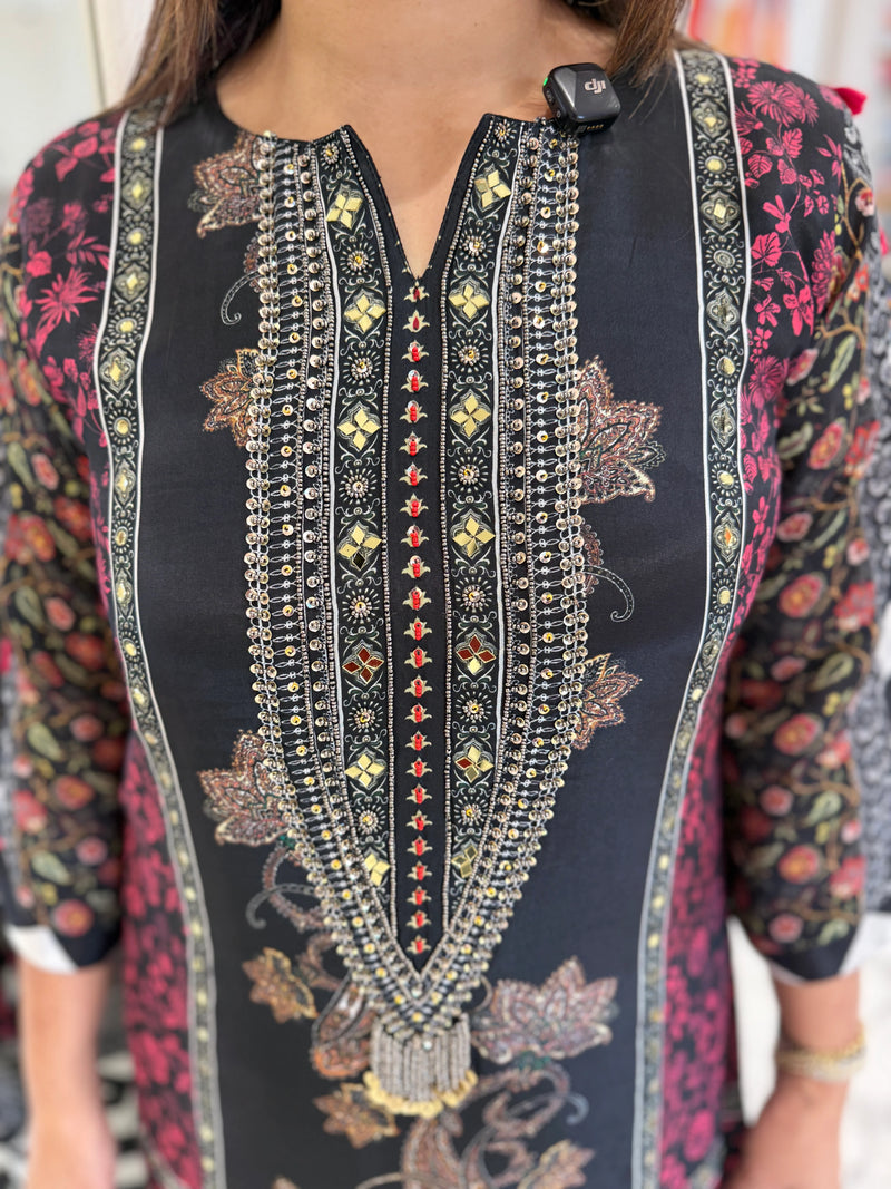 Black Muslin Sequined Zari Co-Ord Set