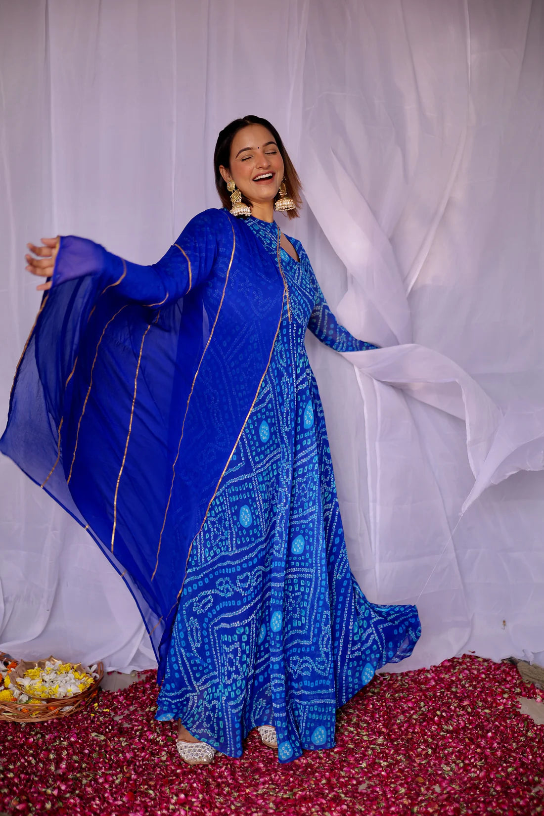 Graceful Navy Blue Bandhani Anarkali Outfit