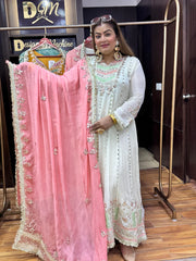 Adaa Anarkali Offwhite and Pink