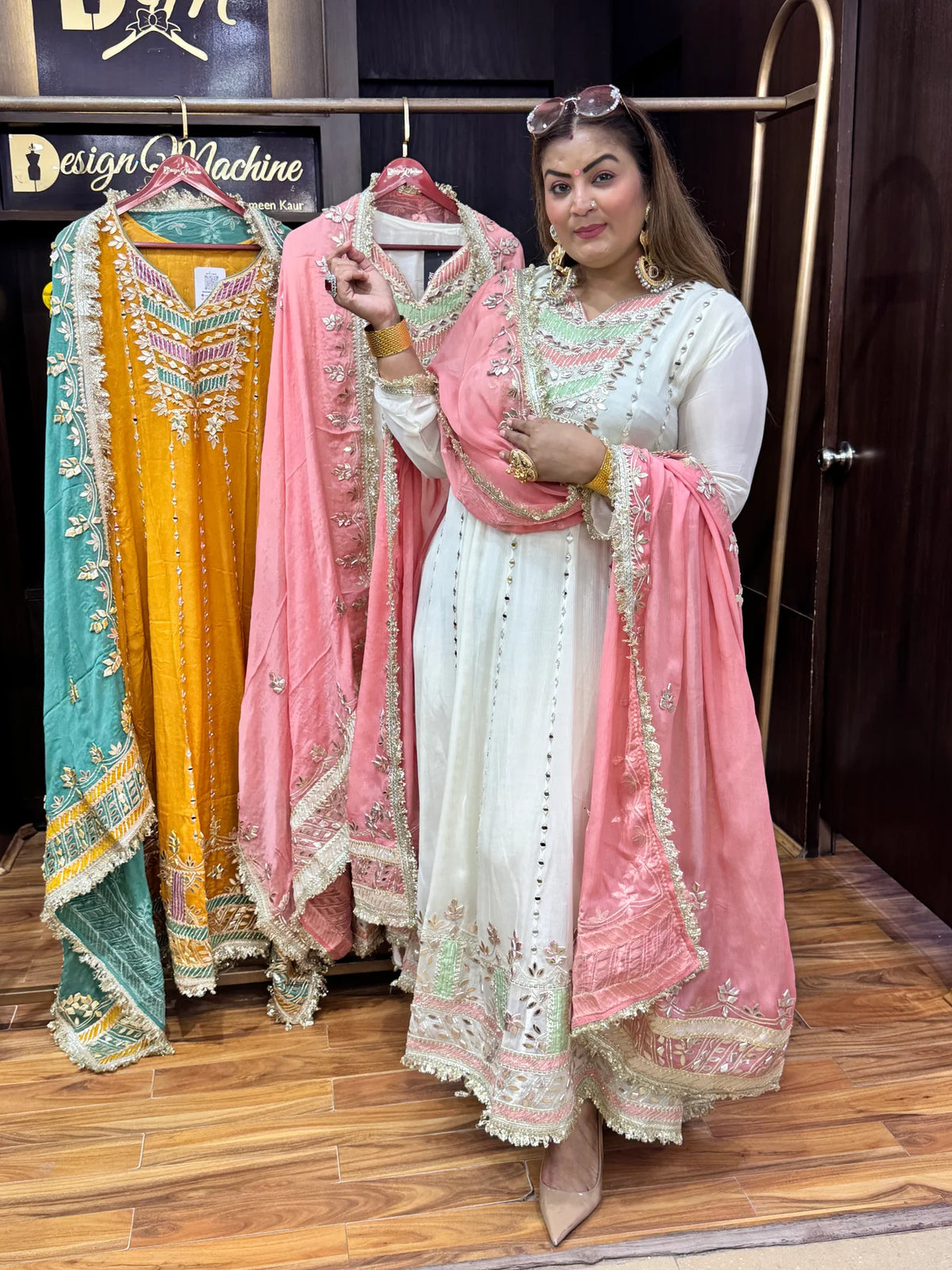 Adaa Anarkali Offwhite and Pink