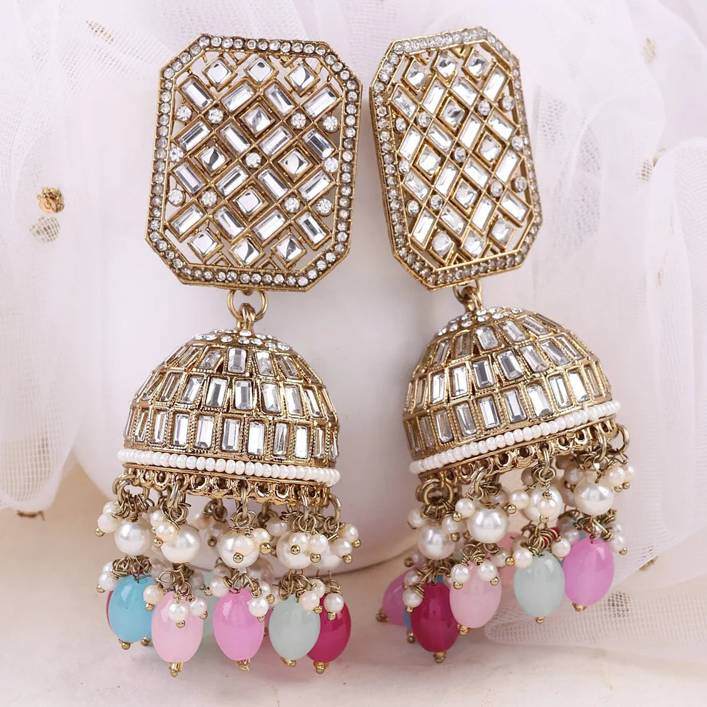 Golden Multi Rayma Jhumka Earrings