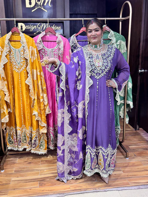 Lavender - Elegant Crystal Bloom Anarkali