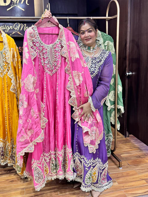 Lavender - Elegant Crystal Bloom Anarkali