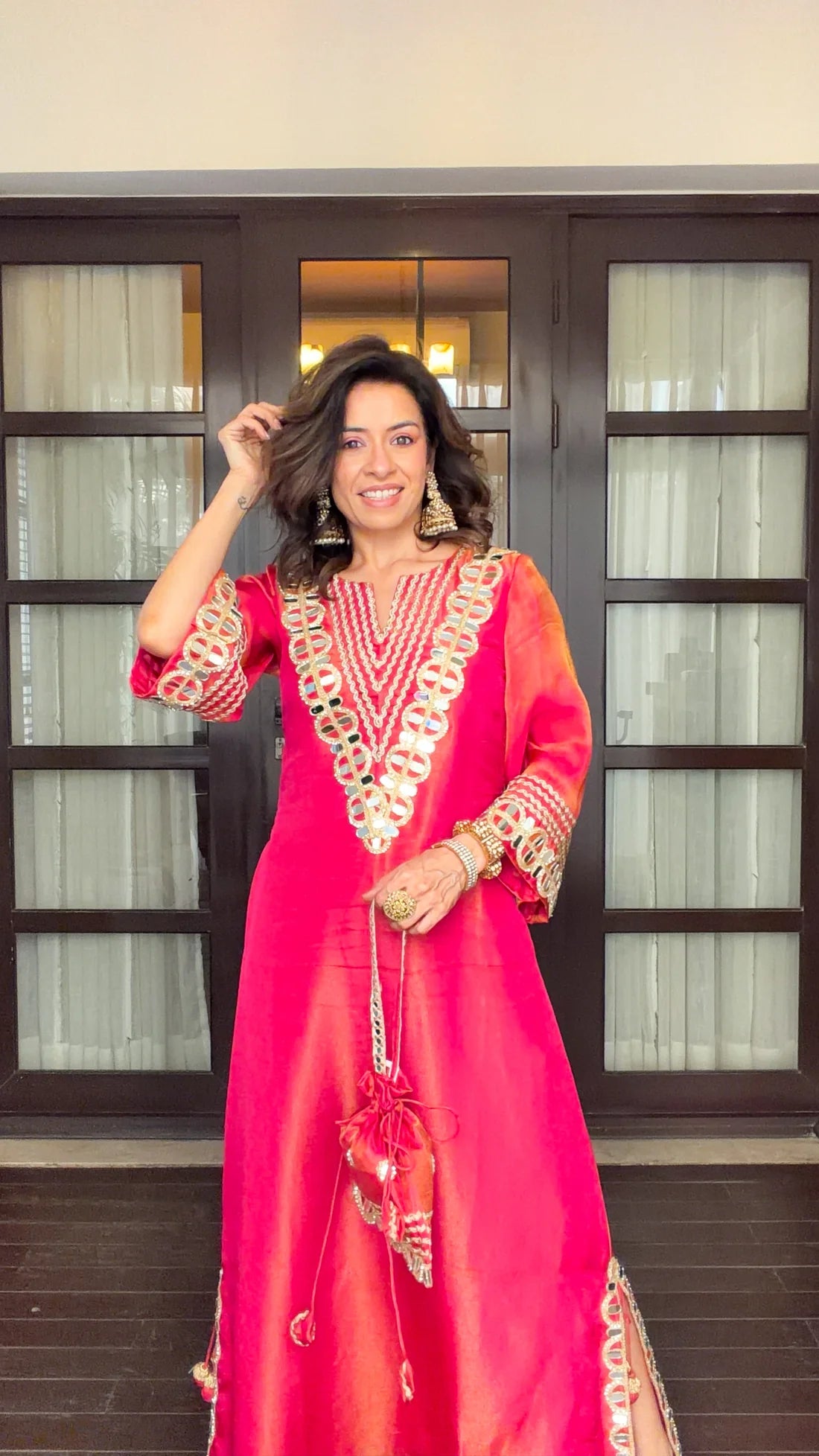 Purple Prism Tissue Dress with potli