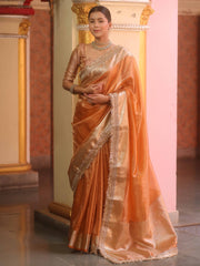 Peach Tissue Saree with Zari Lace Border