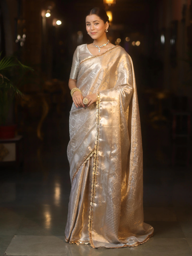 Silver Tissue Saree with Zari Lace